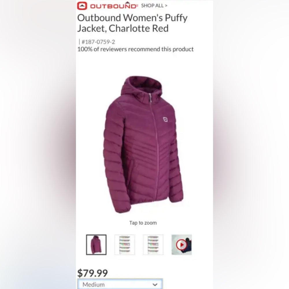 Nwot. Outbound jacket.  Comes with a packable bag